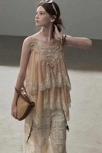 Irregular Lace Chiffon Camisole