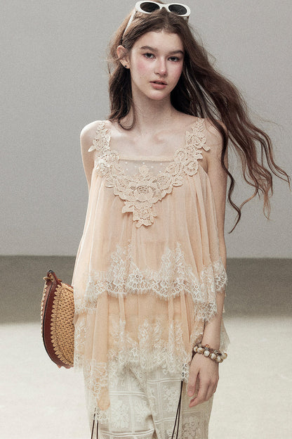 Irregular Lace Chiffon Camisole