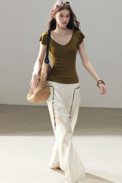 Translucent Lace Wide-Leg Pants