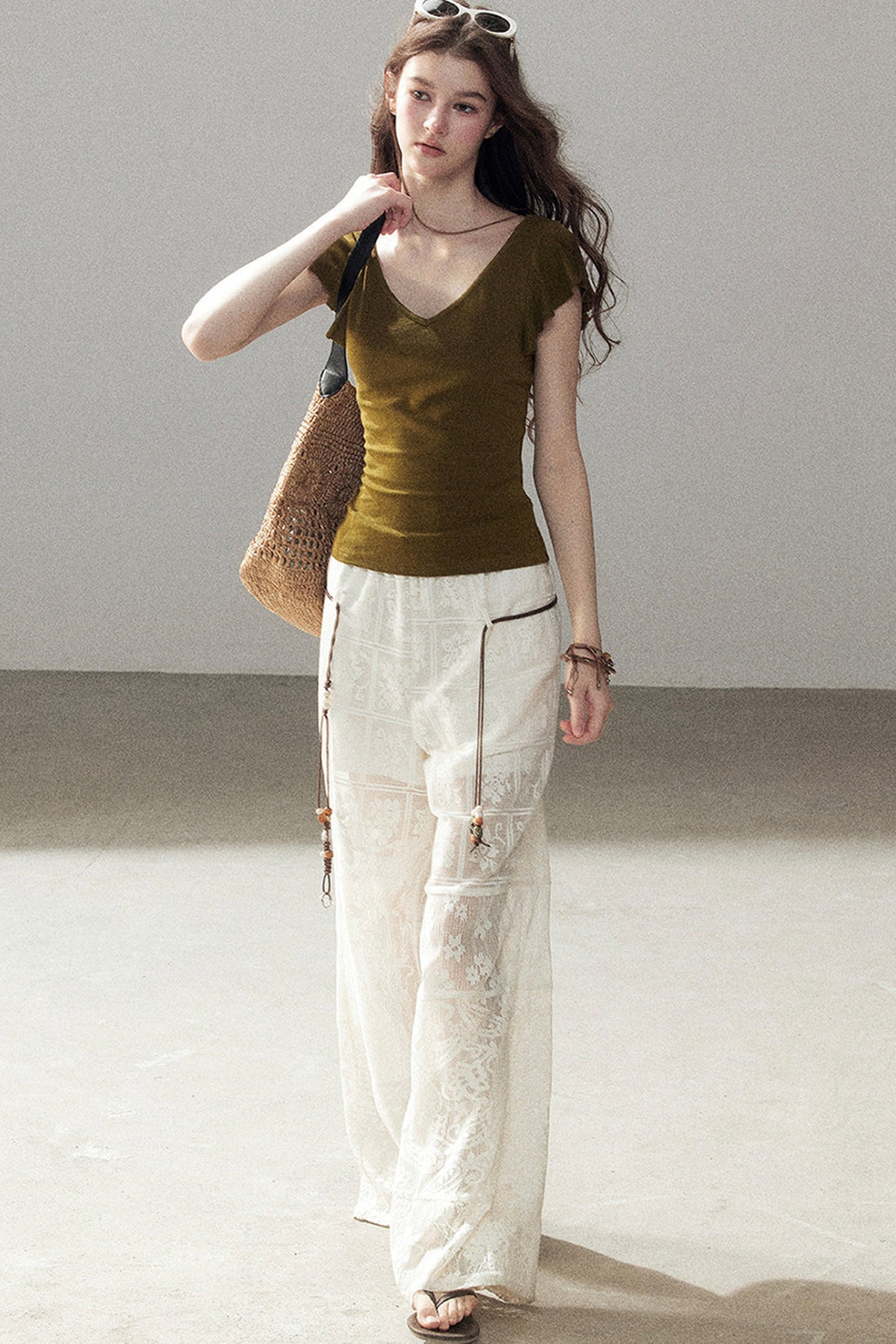 Translucent Lace Wide-Leg Pants