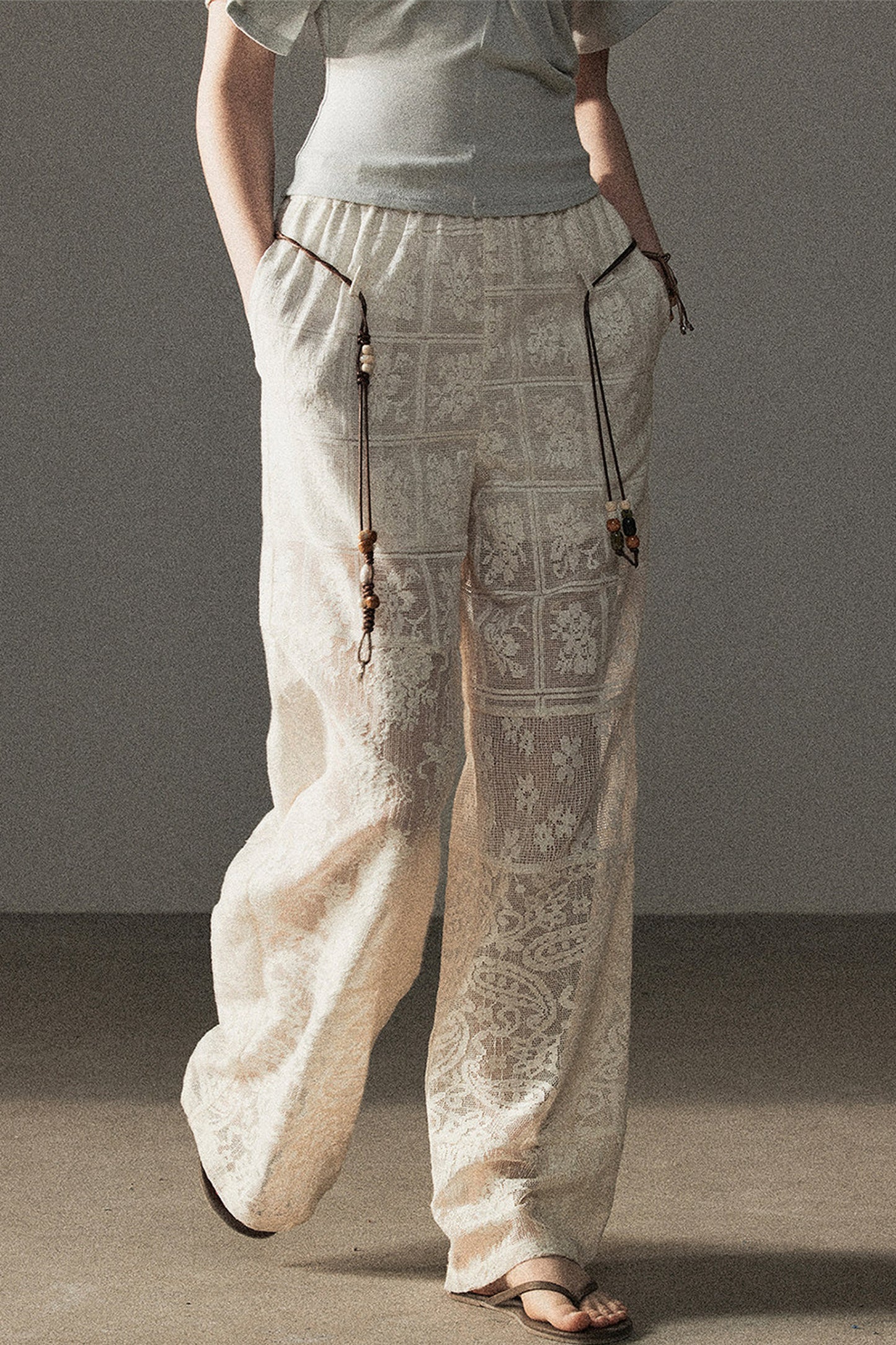 Translucent Lace Wide-Leg Pants