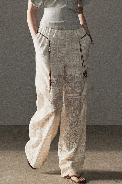 Translucent Lace Wide-Leg Pants