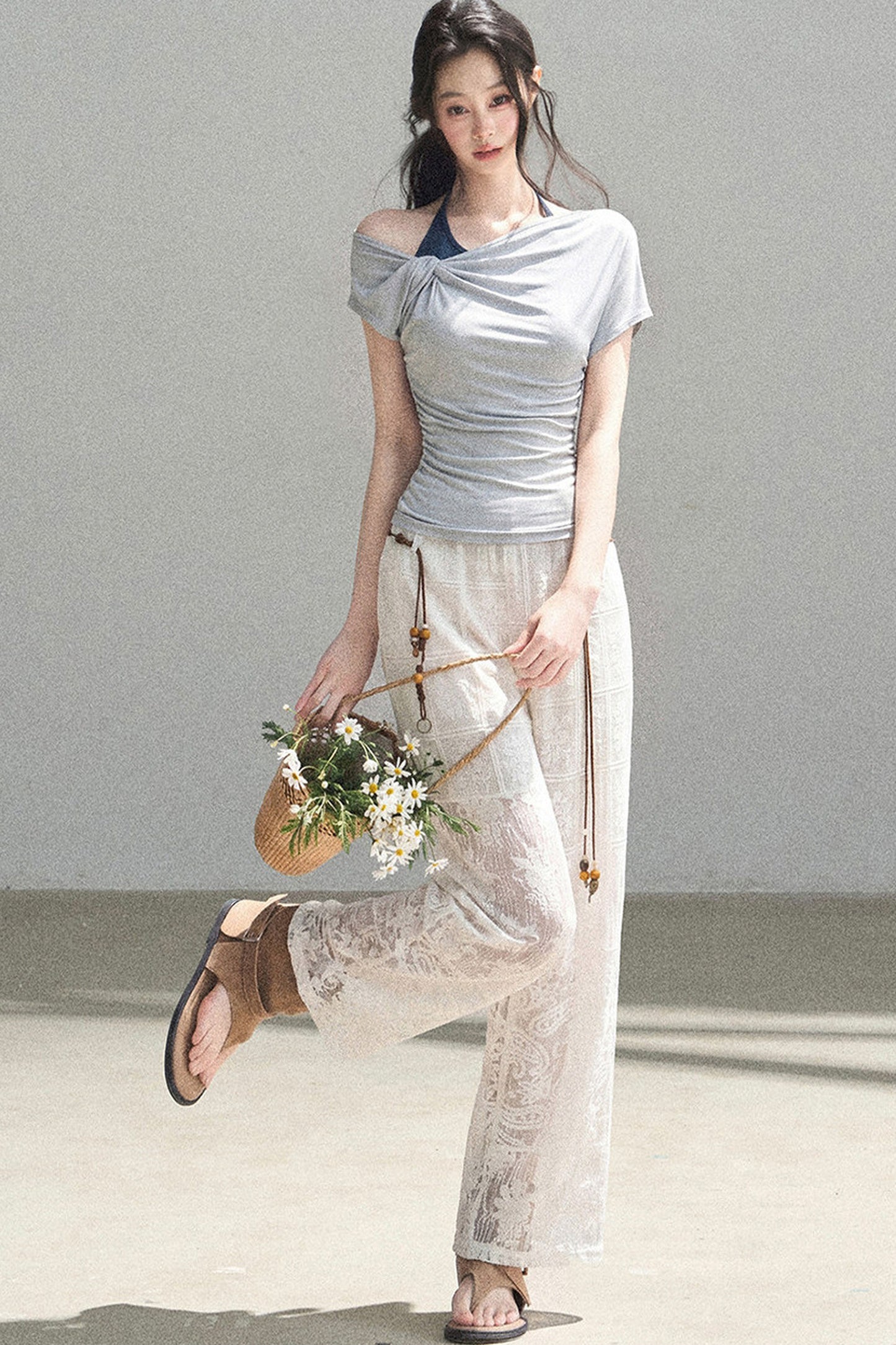Translucent Lace Wide-Leg Pants