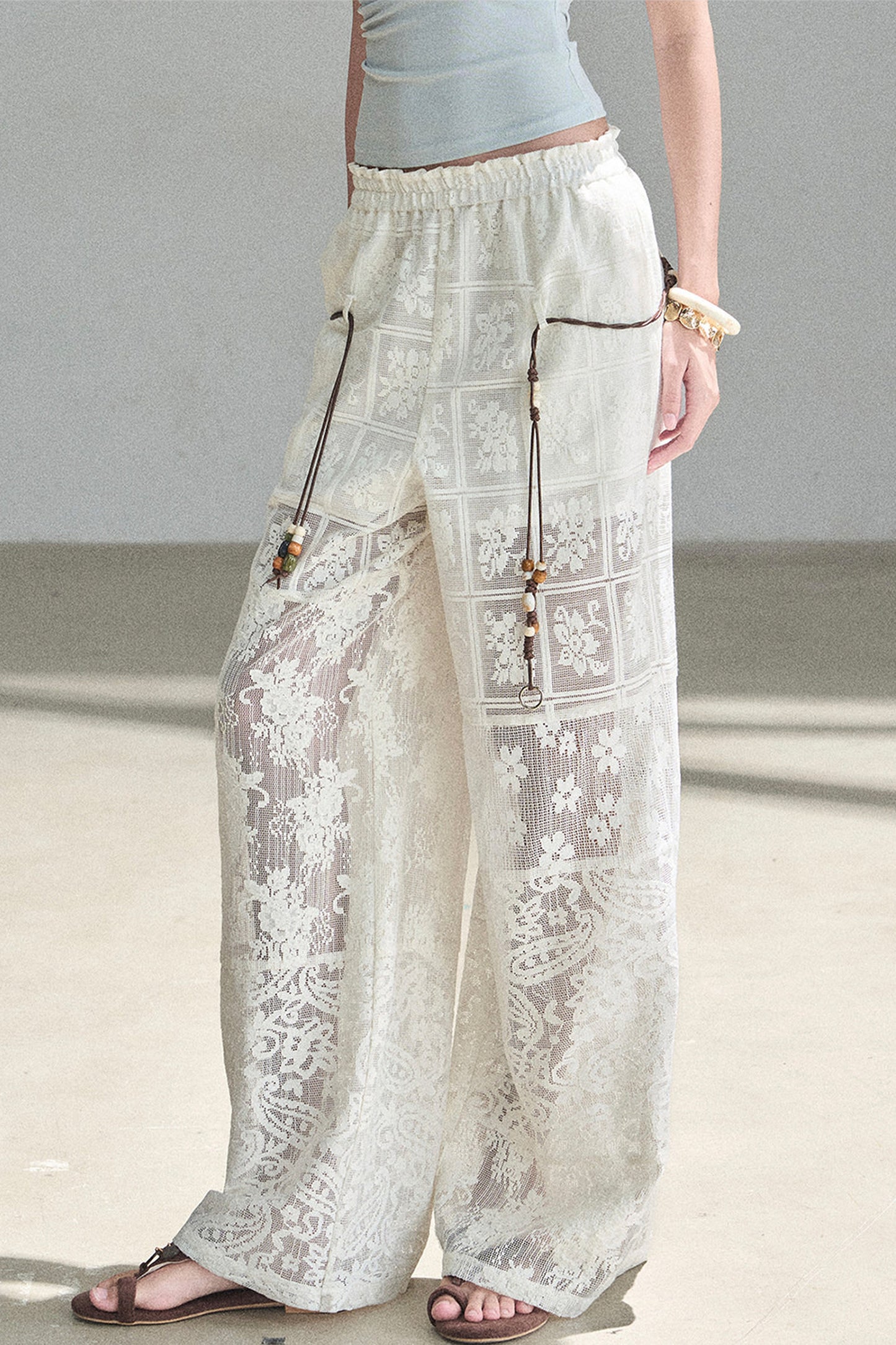 Translucent Lace Wide-Leg Pants