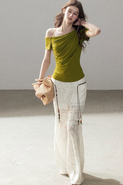 Translucent Lace Wide-Leg Pants