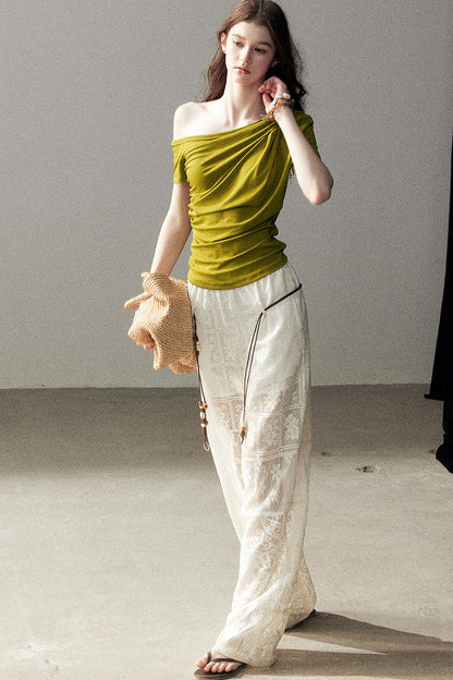 Translucent Lace Wide-Leg Pants