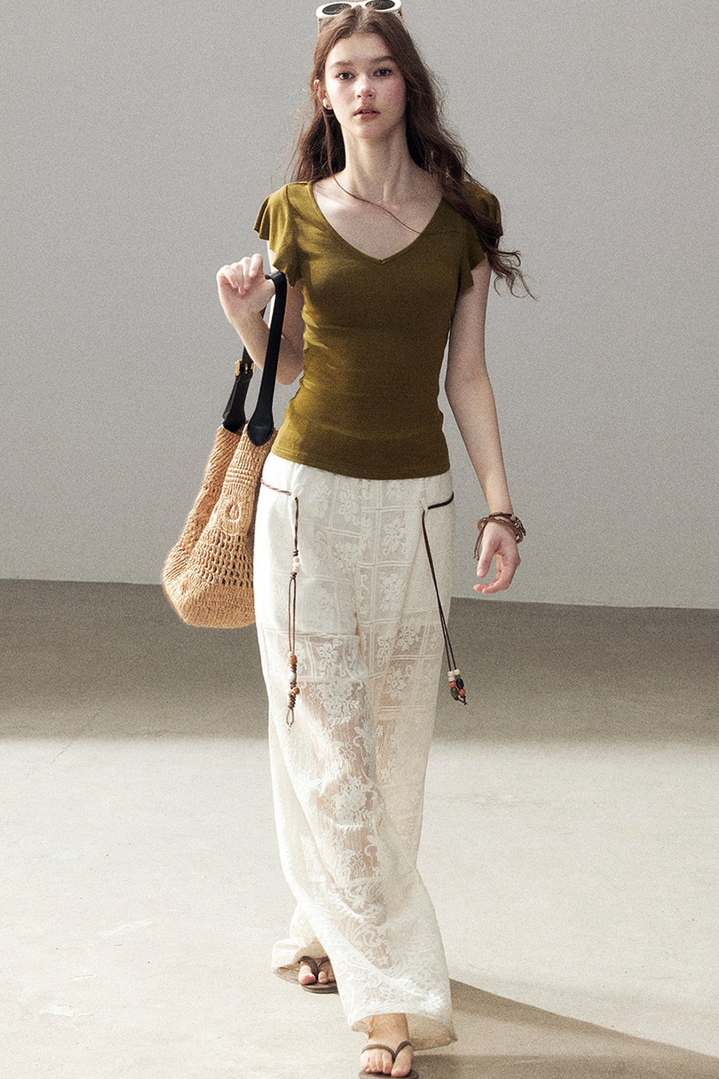 Translucent Lace Wide-Leg Pants