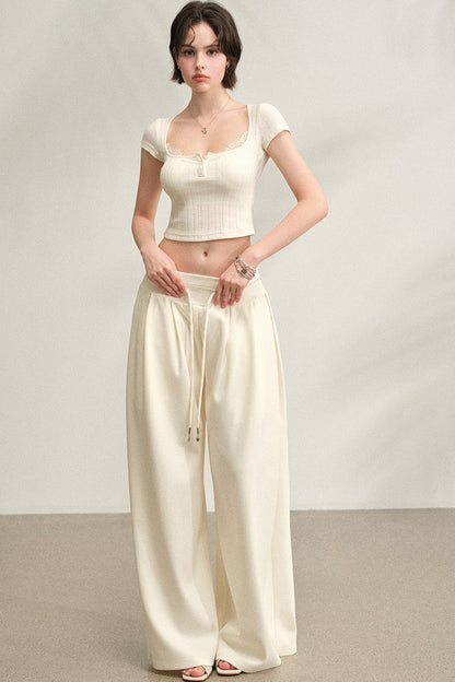 Square Neck Ribbed Lace Top