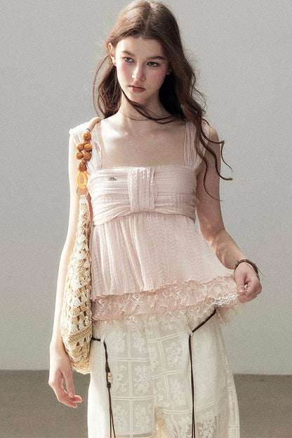 Soft Pleats Lace Top