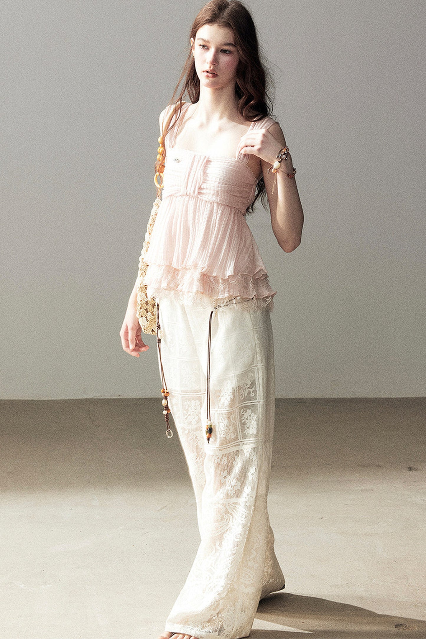 Soft Pleats Lace Top