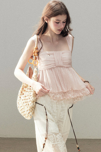 Soft Pleats Lace Top
