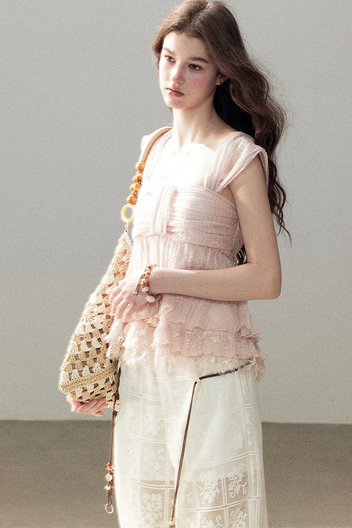 Soft Pleats Lace Top