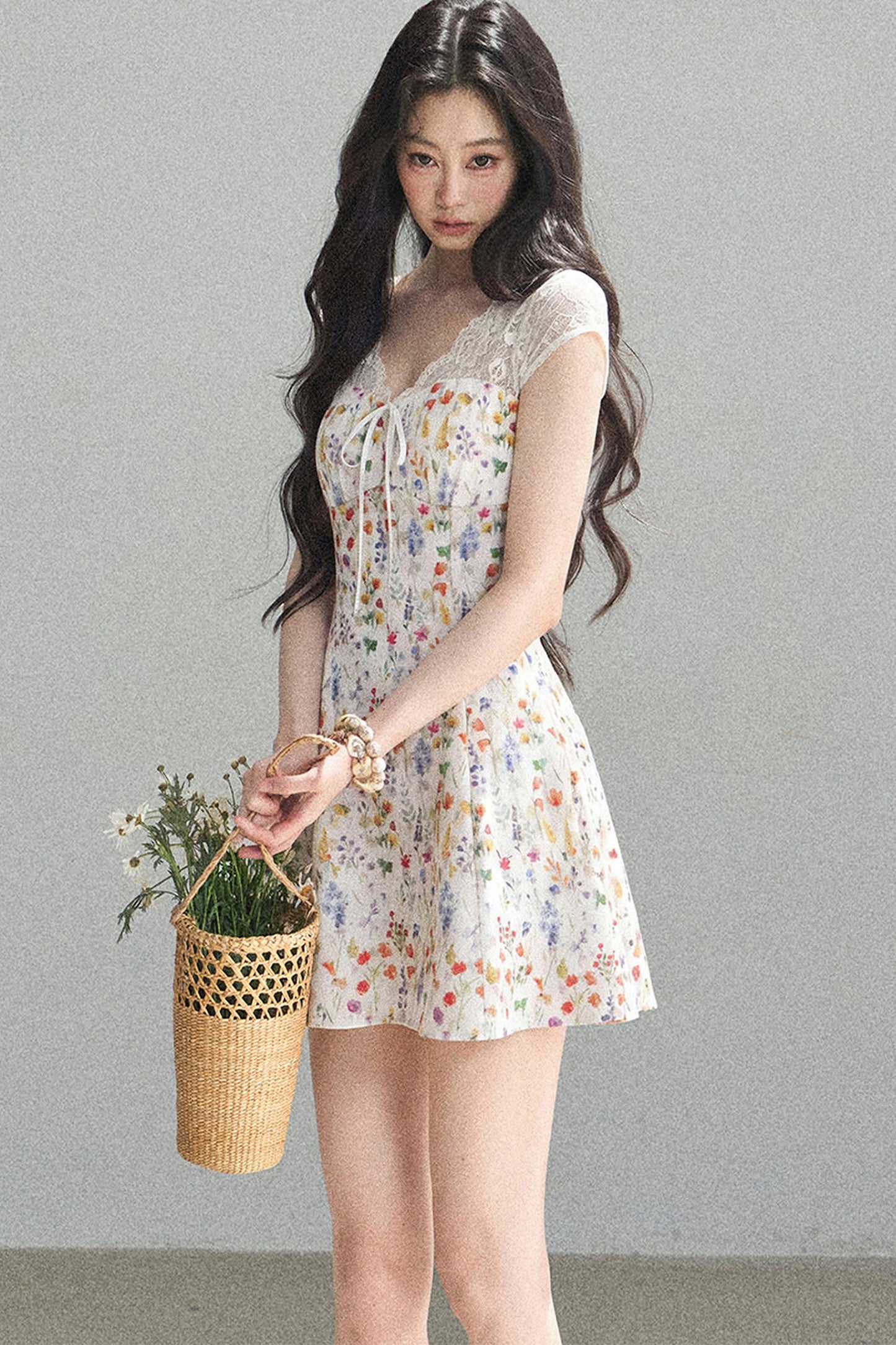 French Lace Short Floral Dress