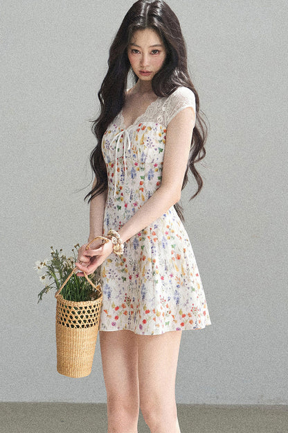 French Lace Short Floral Dress