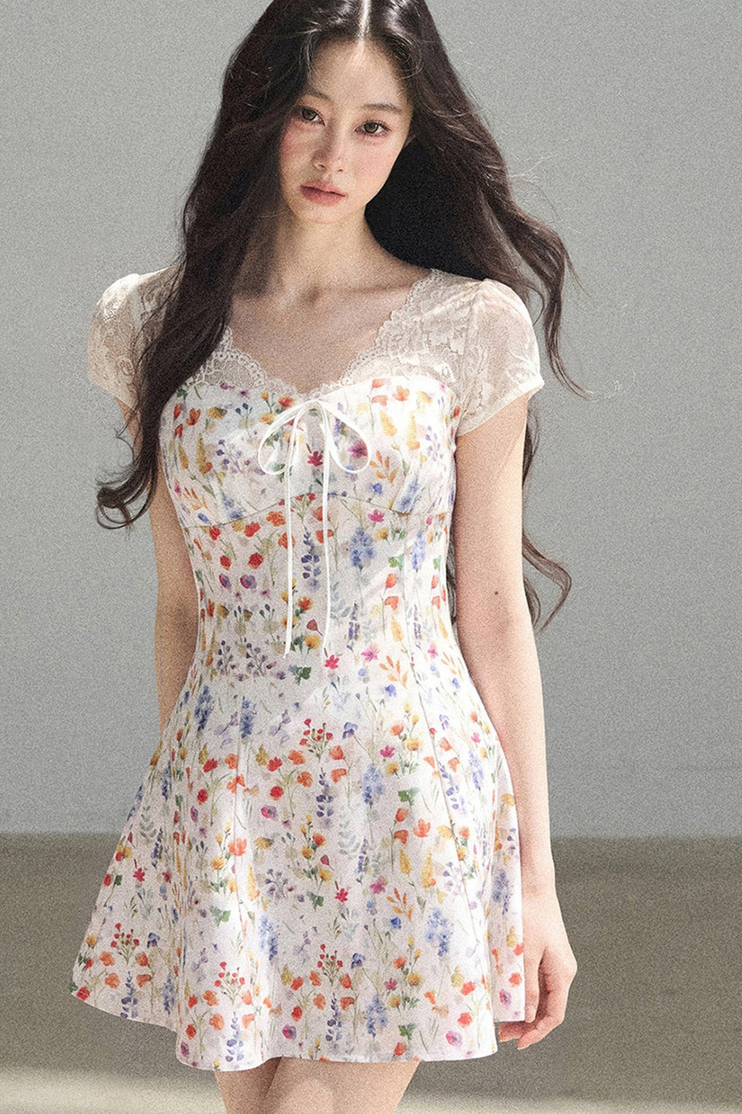 French Lace Short Floral Dress
