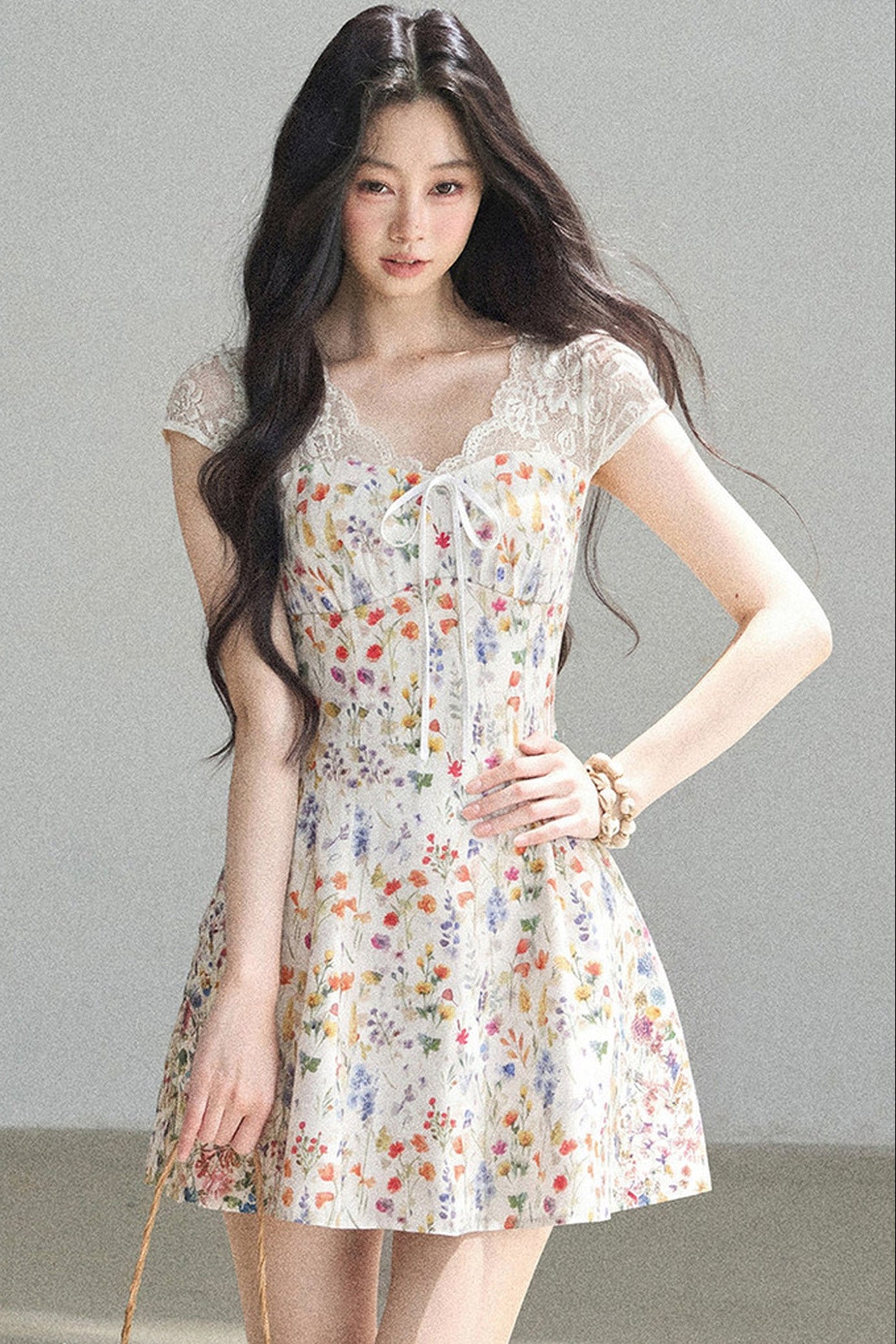 French Lace Short Floral Dress