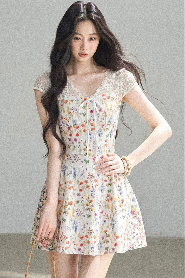 French Lace Short Floral Dress