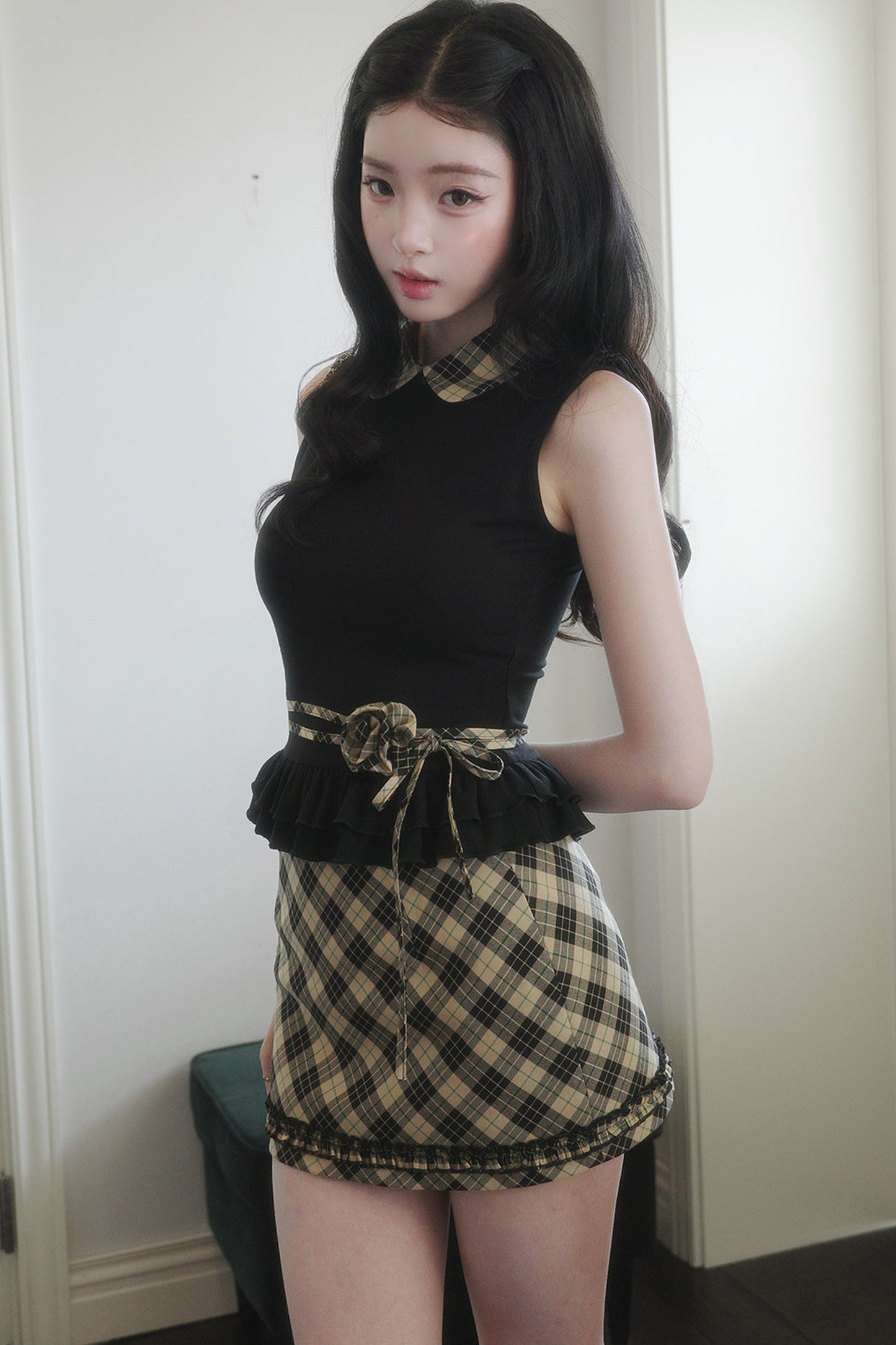 Gray Retro Plaid Two-Piece Set-Up