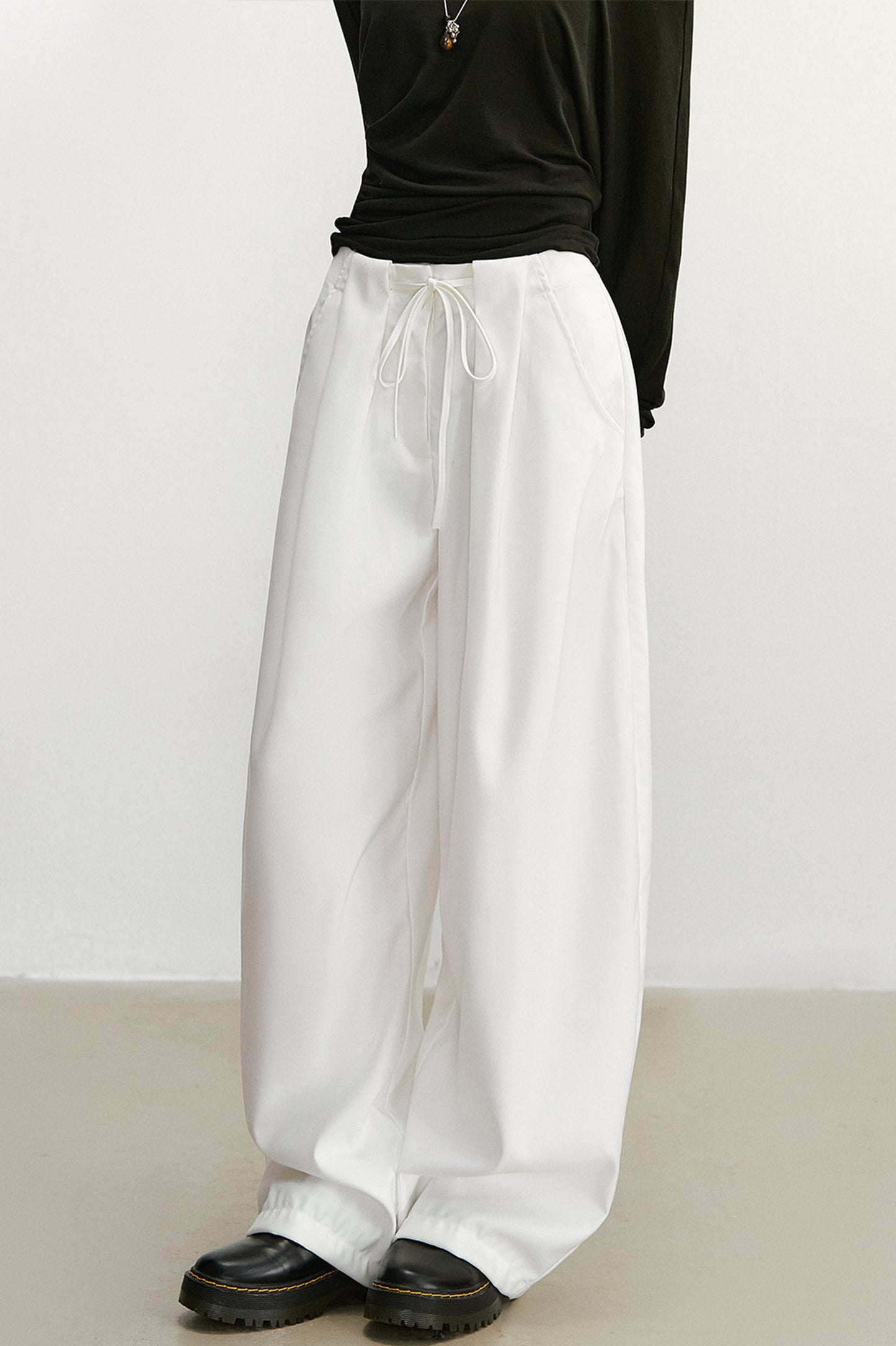 White High-Waisted Wide-Leg Pants