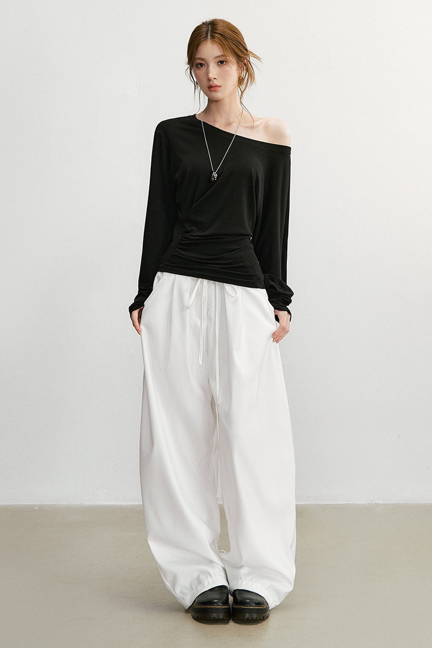 White High-Waisted Wide-Leg Pants