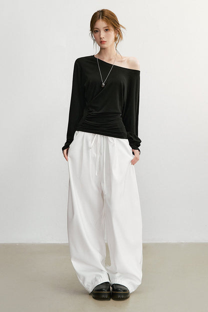 White High-Waisted Wide-Leg Pants