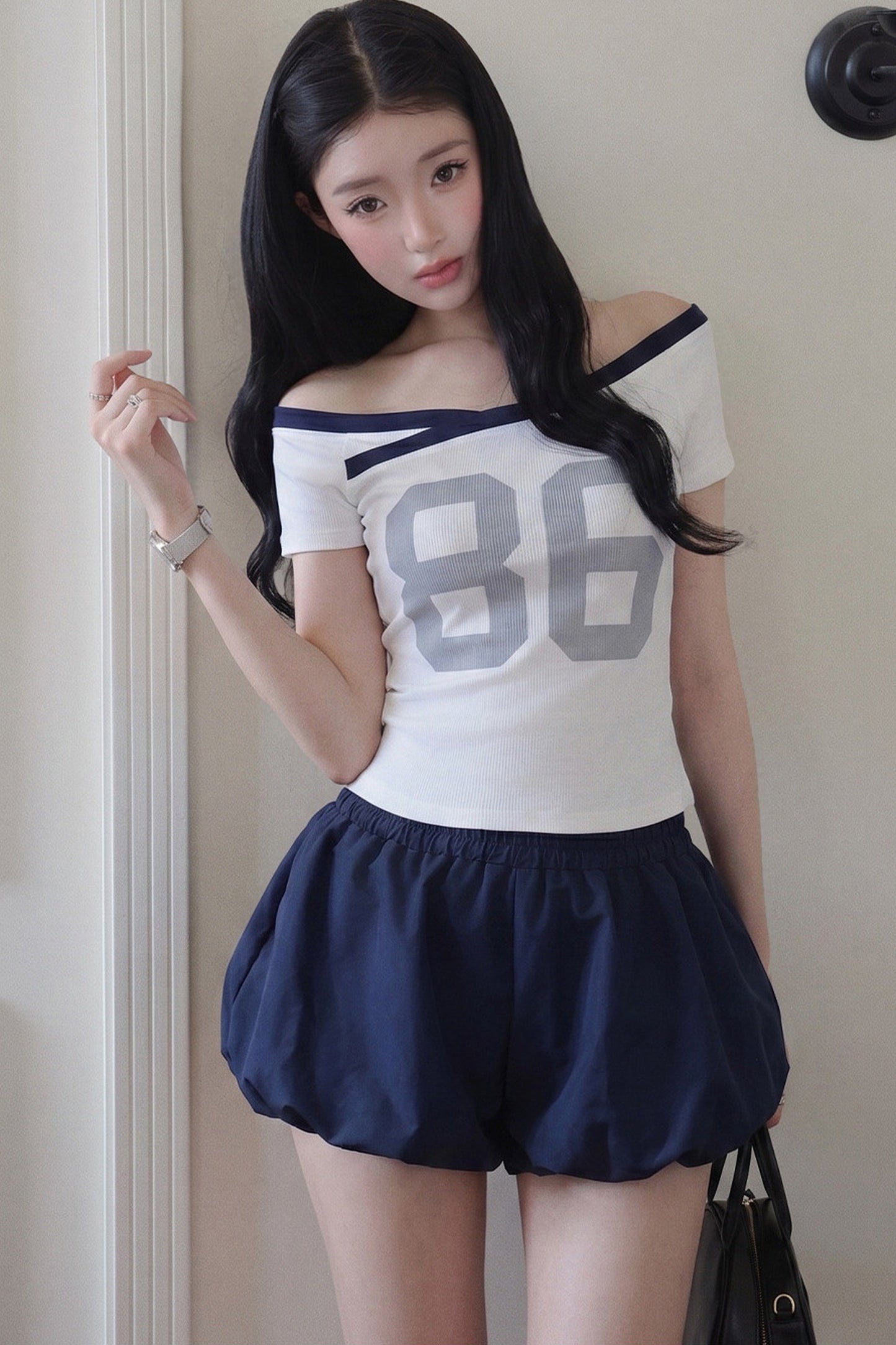 Navy High-Waisted Lantern Shorts
