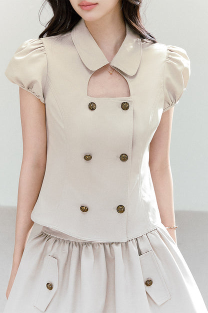 Preppy-Set aus zweireihigem Hemd mit Bubikragen und bauschigem Rock