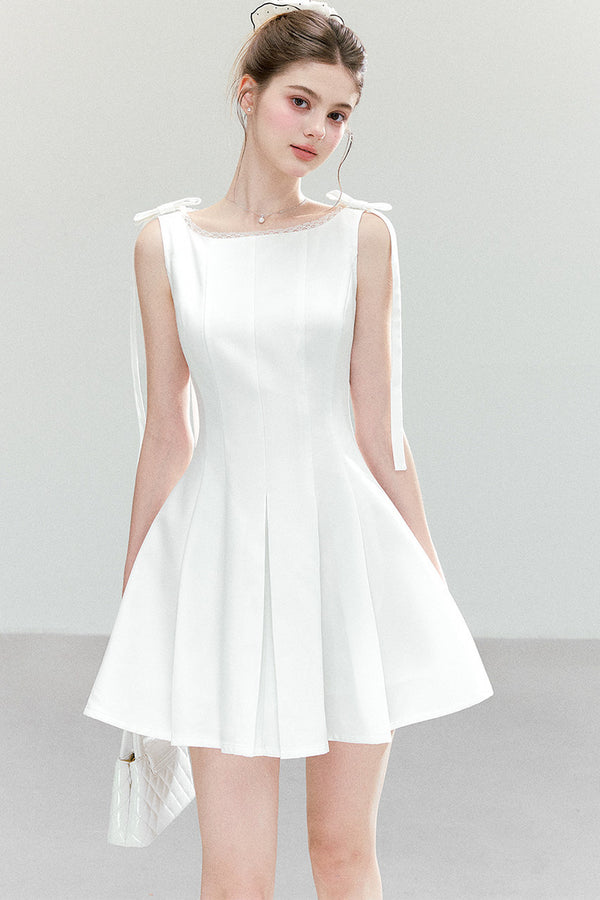 Vestido sin mangas de corte A con ribete de encaje