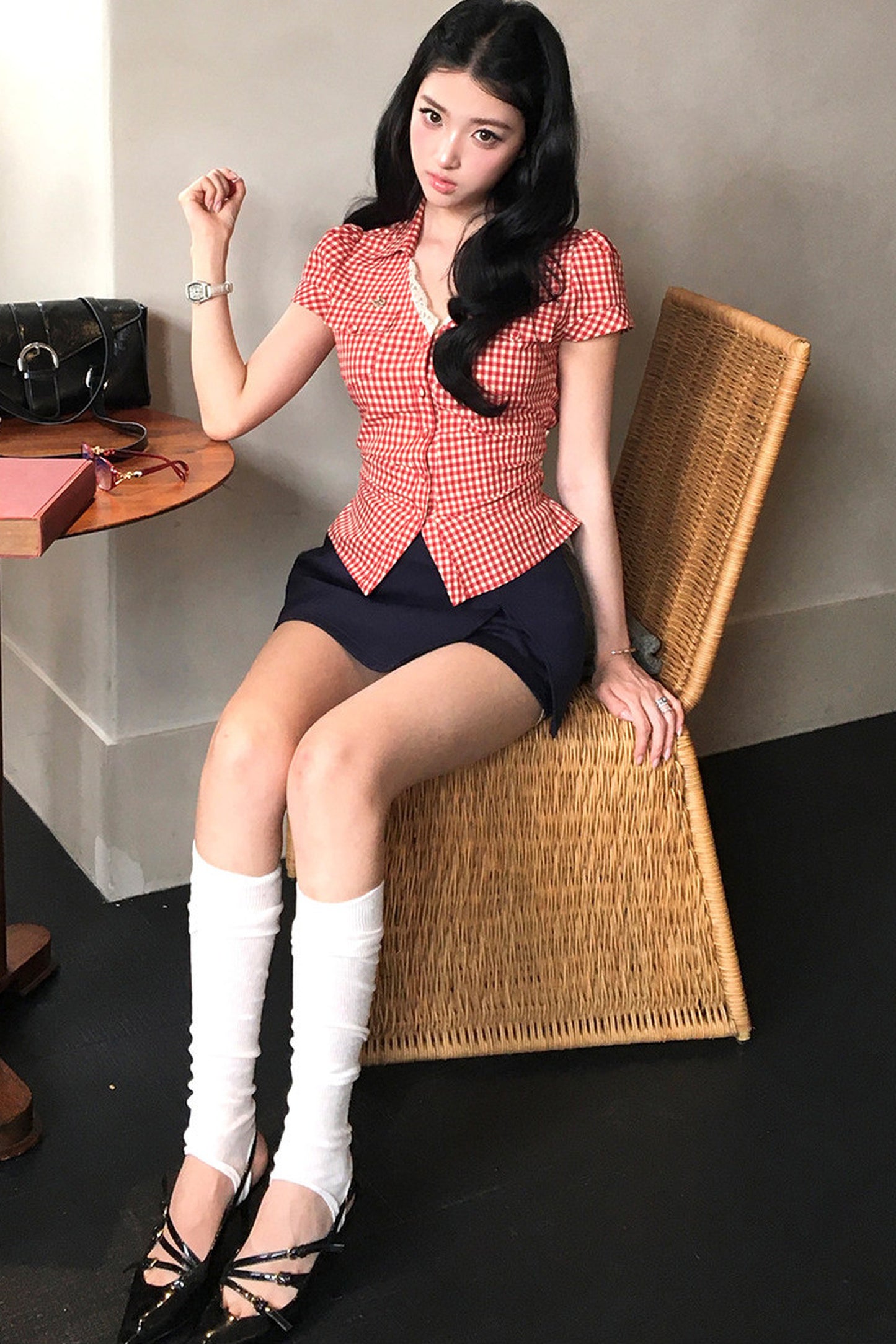 Plaid Tie Waist Versatile Shirt