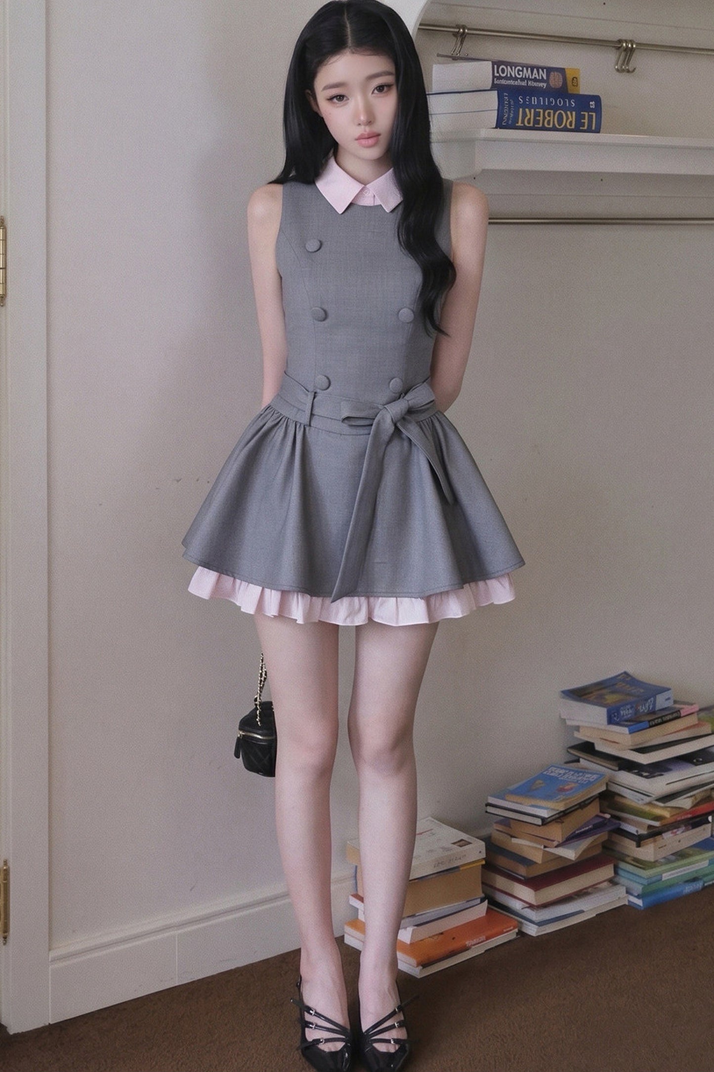Elegant French Double-Breasted Dress