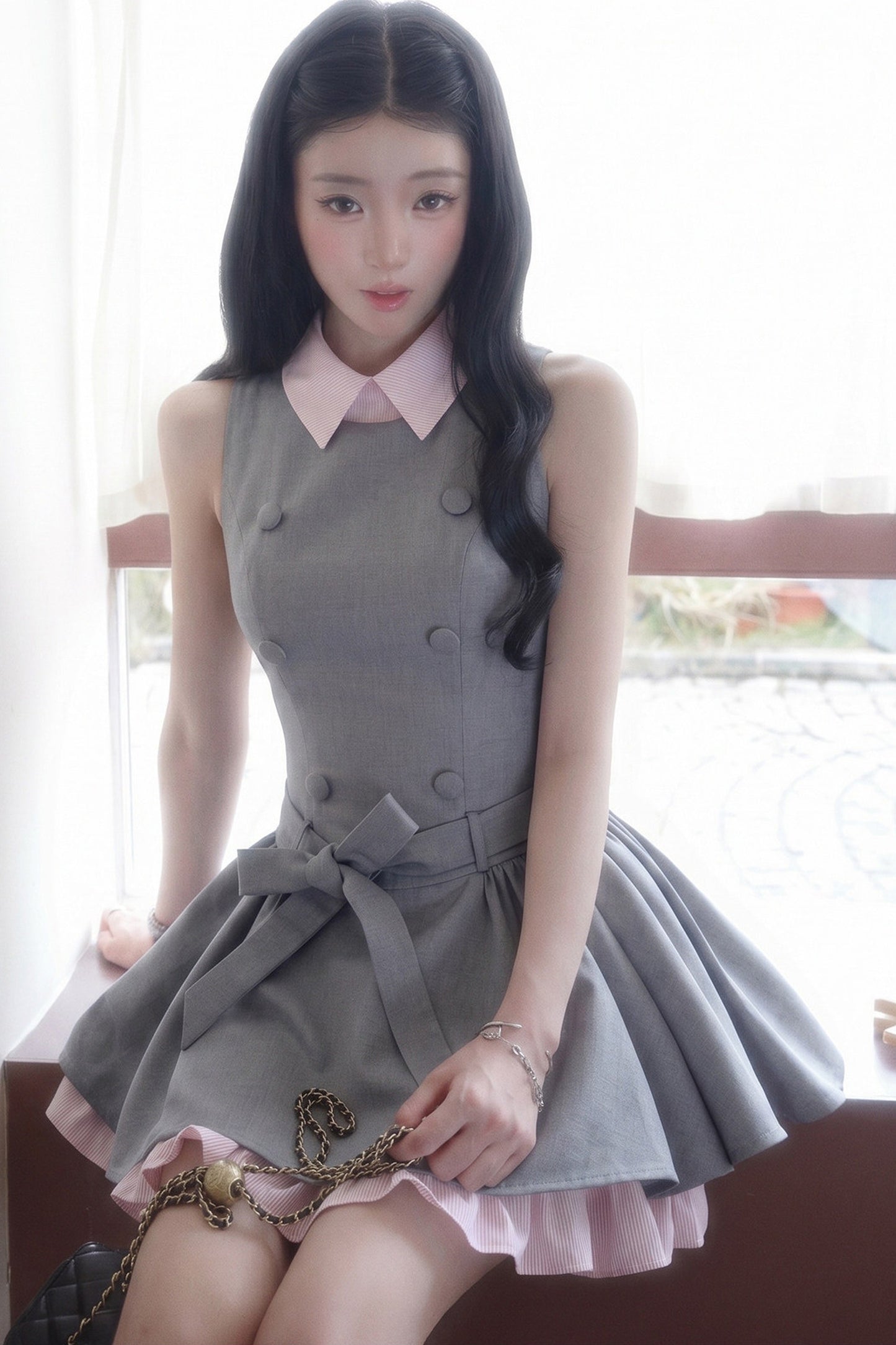 Elegant French Double-Breasted Dress