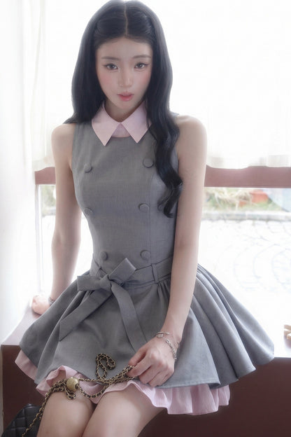 Elegant French Double-Breasted Dress