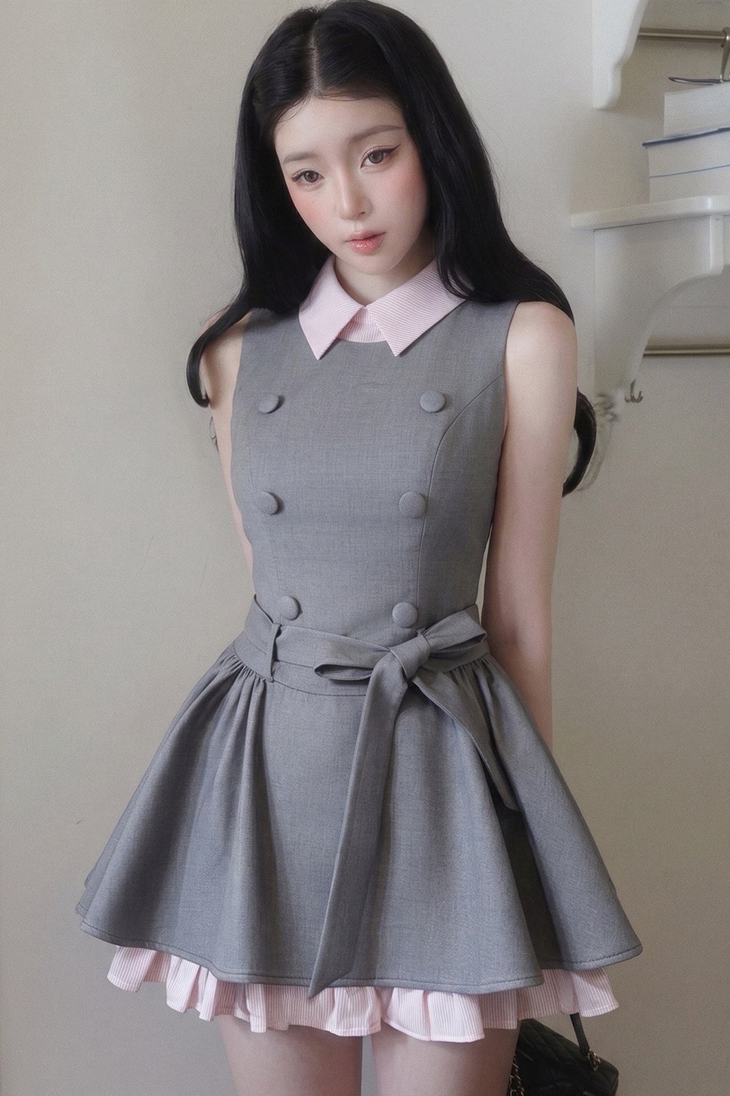 Elegant French Double-Breasted Dress