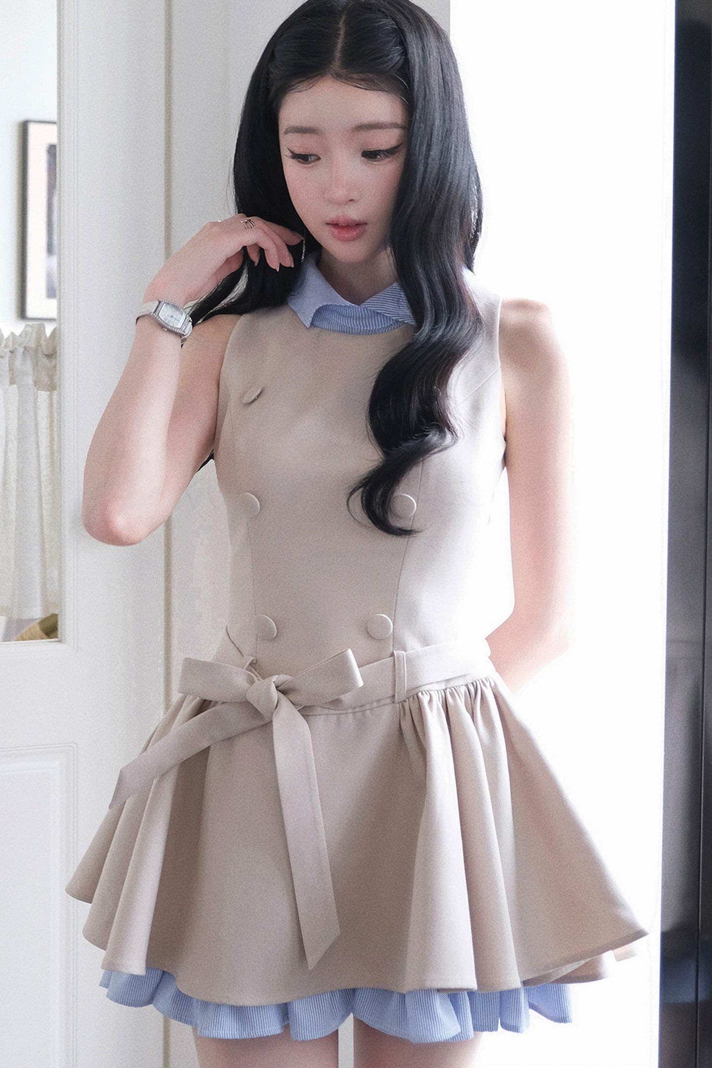 Elegant French Double-Breasted Dress