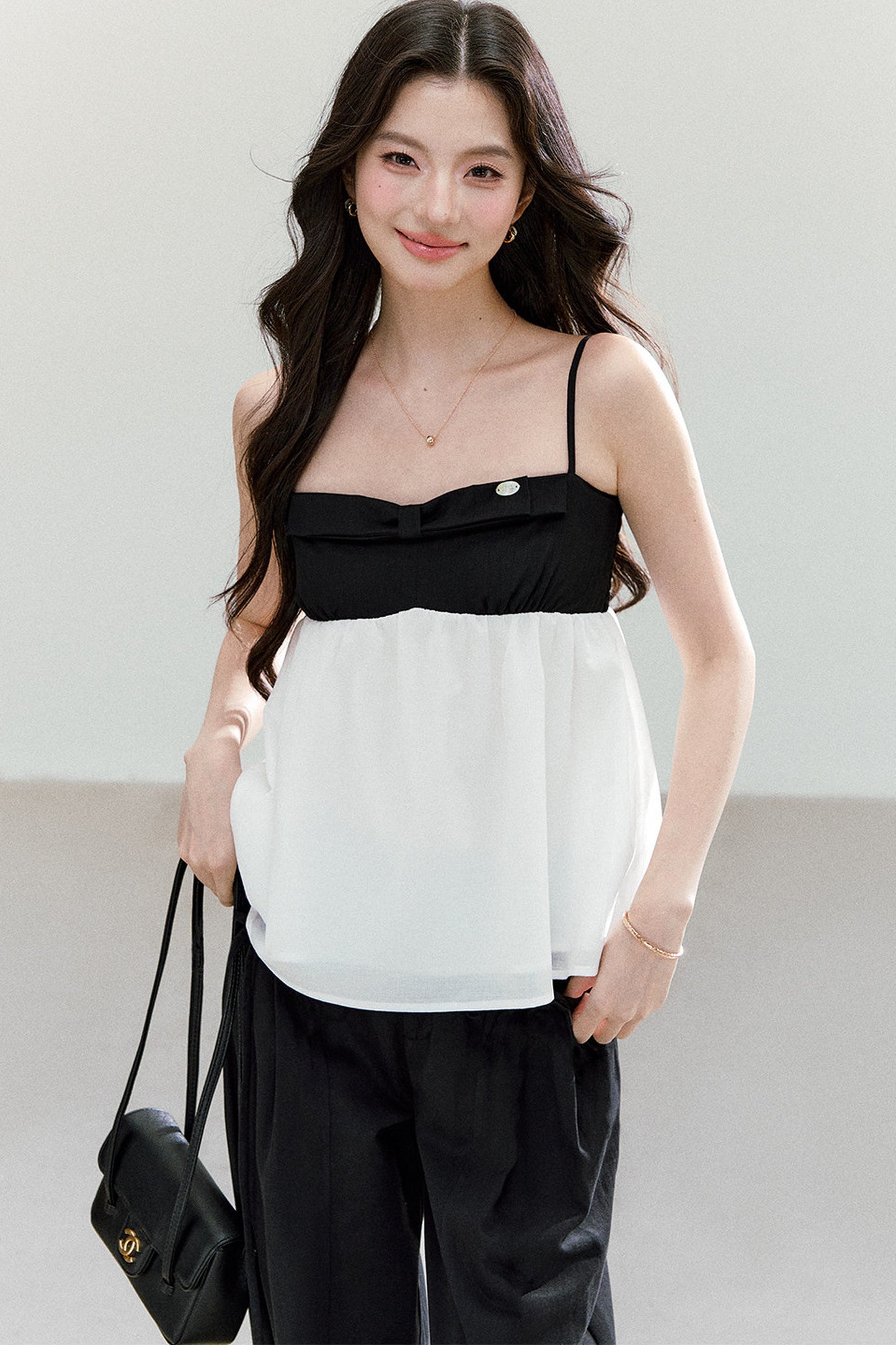 Black White Color Block Camisole Top and Pants Set