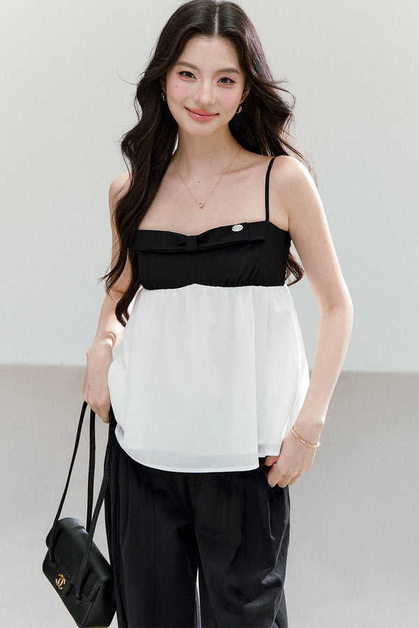 Black White Color Block Camisole Top and Pants Set