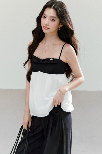 Black White Color Block Camisole Top and Pants Set
