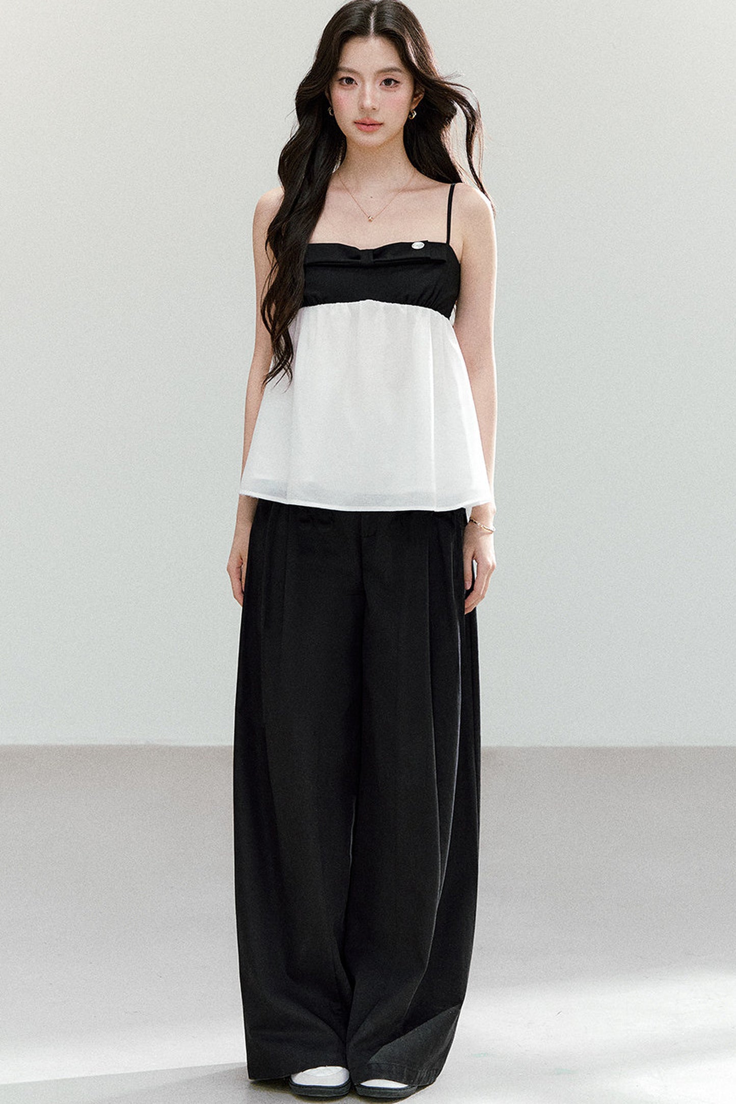 Black White Color Block Camisole Top and Pants Set