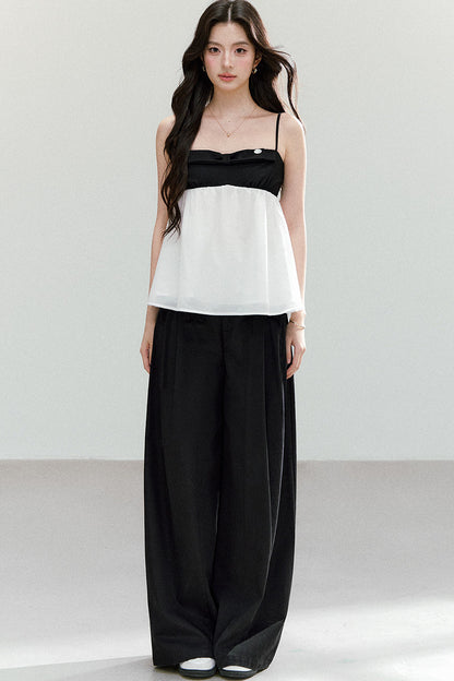 Black White Color Block Camisole Top and Pants Set