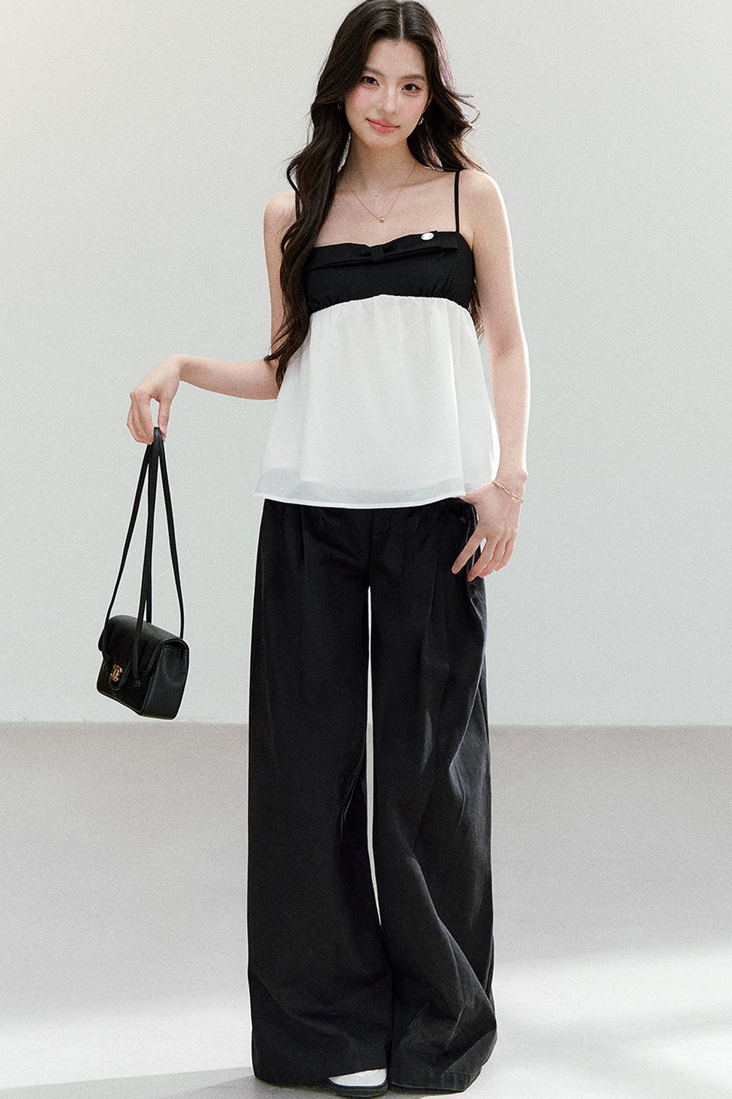 Black White Color Block Camisole Top and Pants Set