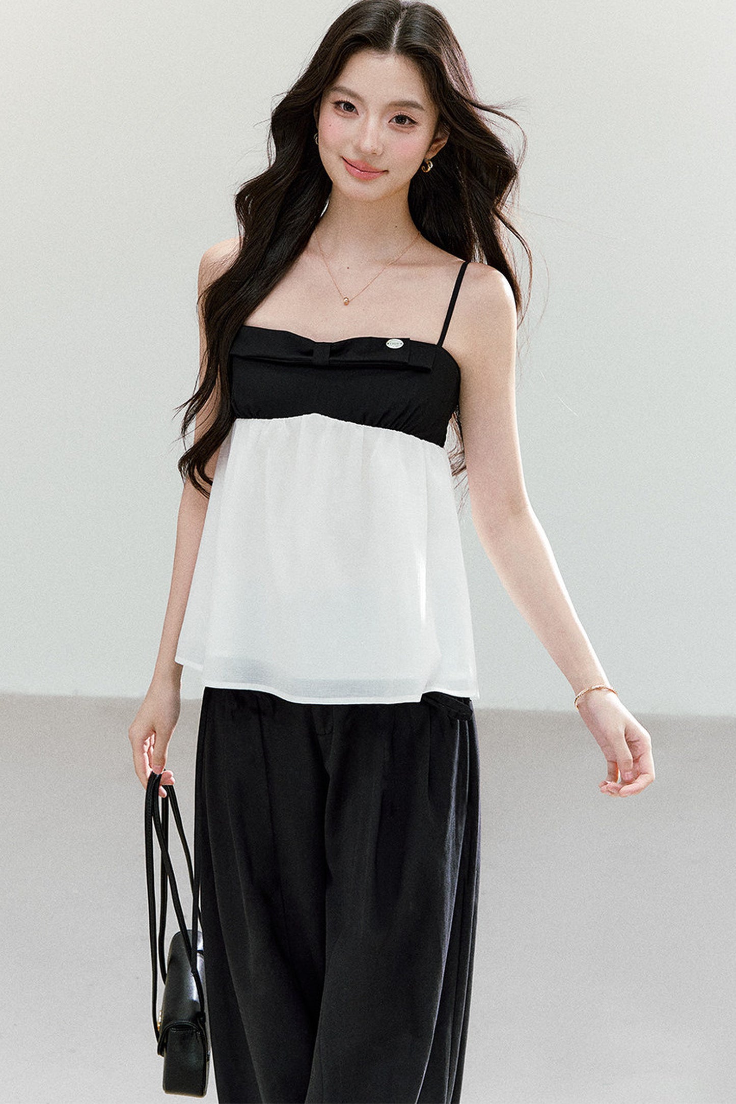 Black White Color Block Camisole Top and Pants Set