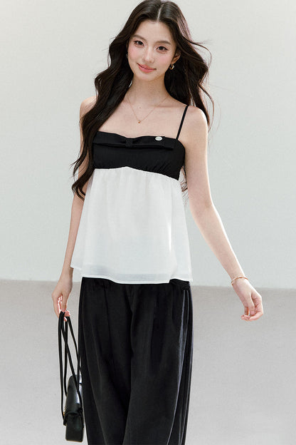 Black White Color Block Camisole Top and Pants Set