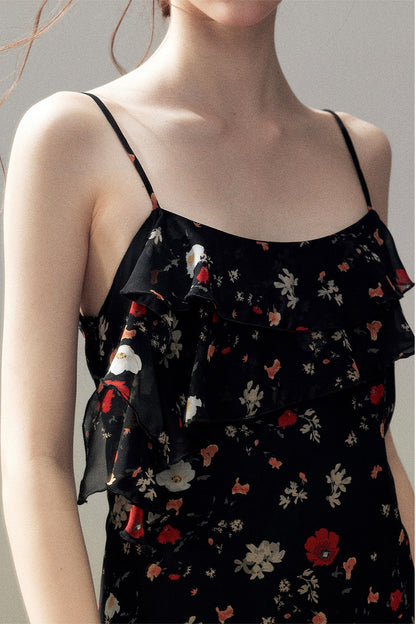Robe à fines bretelles en mousseline à fleurs