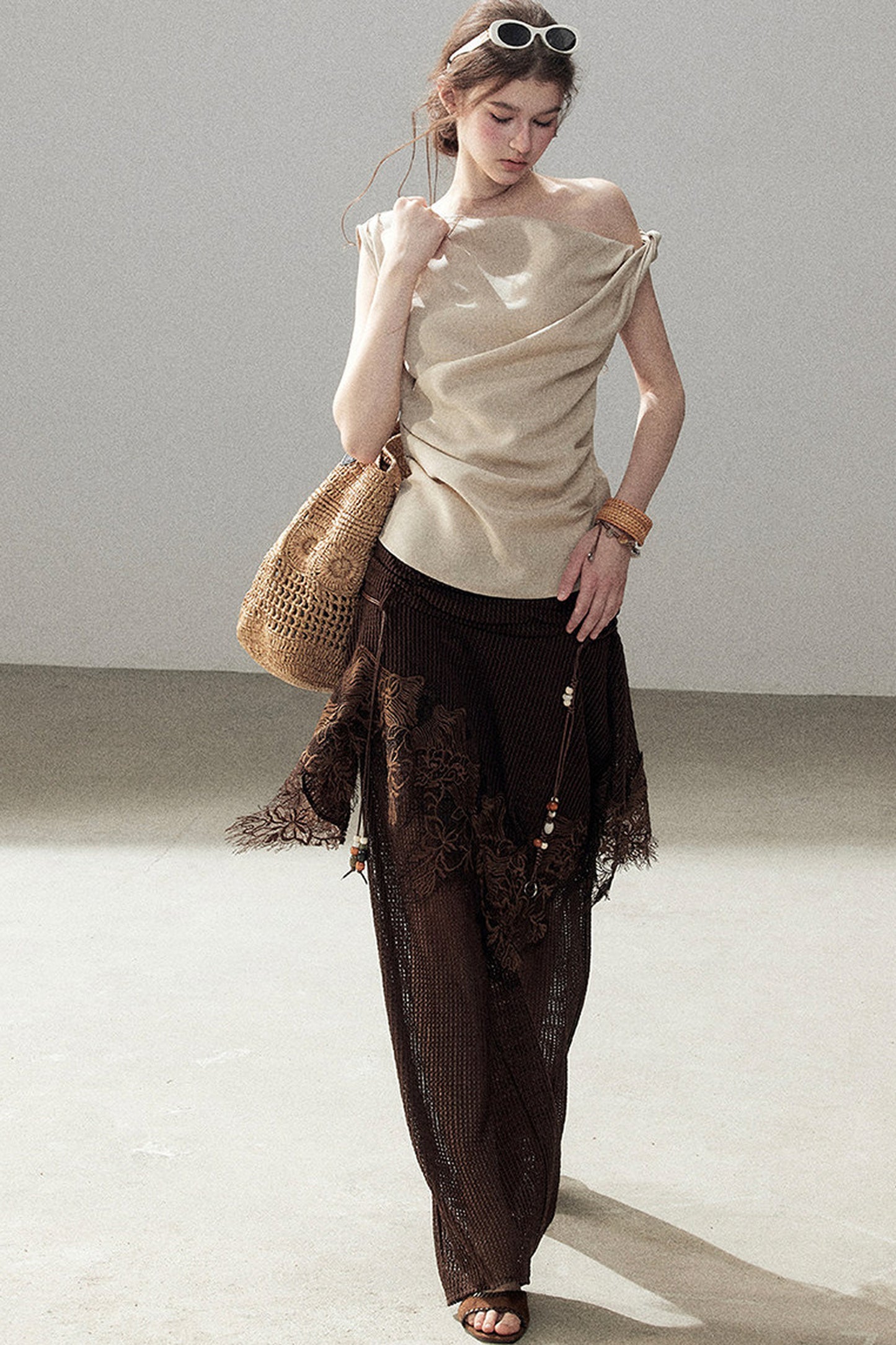 Wasteland pantalon ajouré à jambes larges