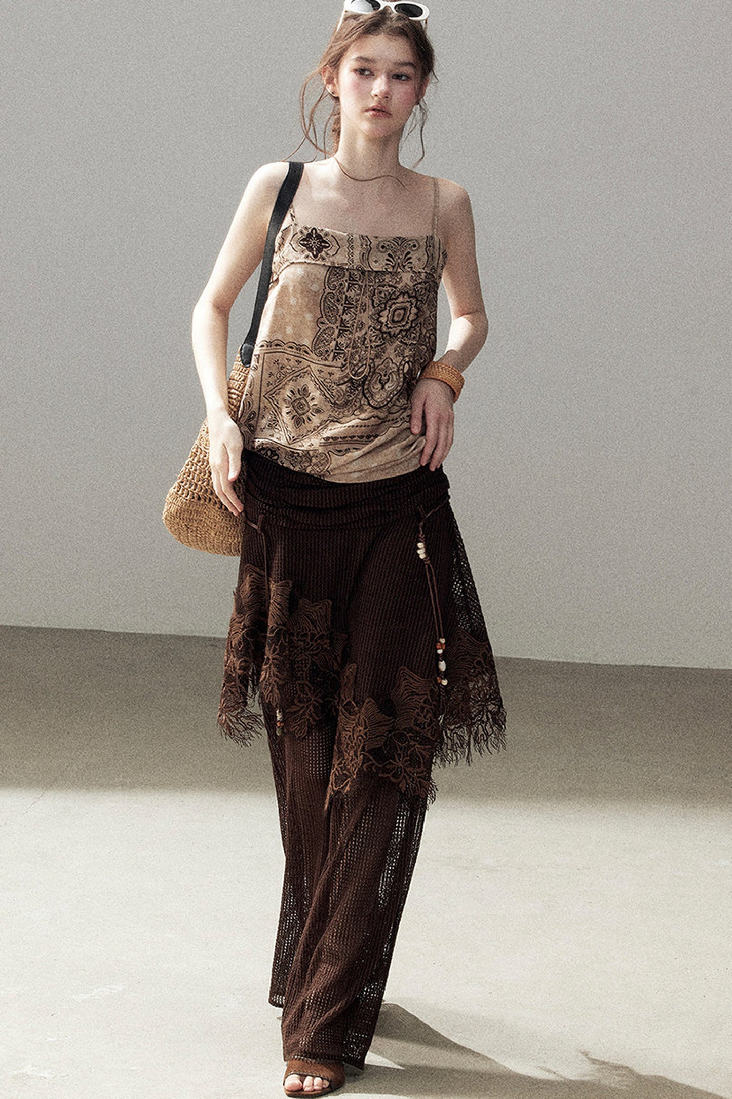 Wasteland pantalon ajouré à jambes larges