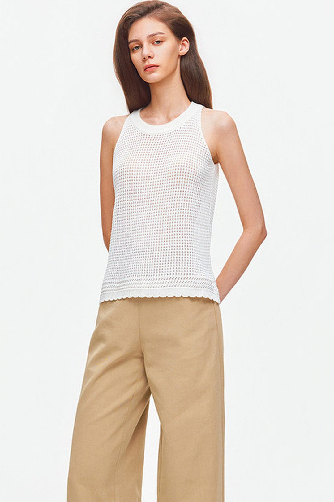 Strukturiertes durchbrochenes Strick-Tanktop