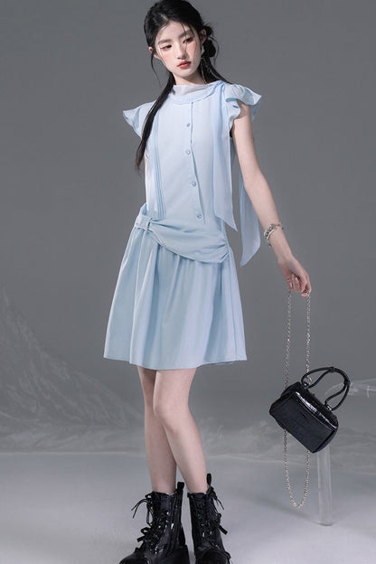 Bow Tie Diagonal Placket Ribbon Dress