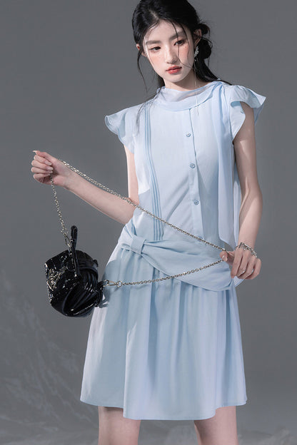 Bow Tie Diagonal Placket Ribbon Dress