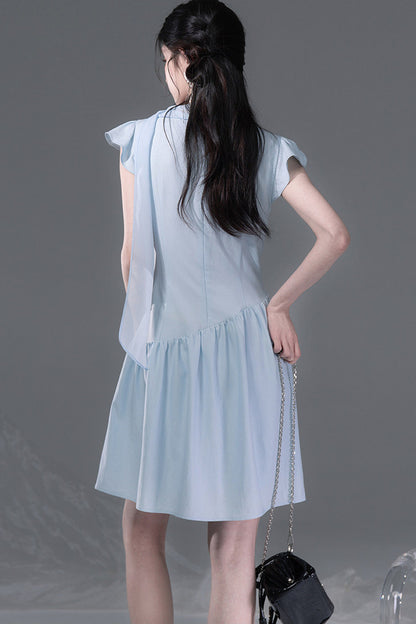 Bow Tie Diagonal Placket Ribbon Dress
