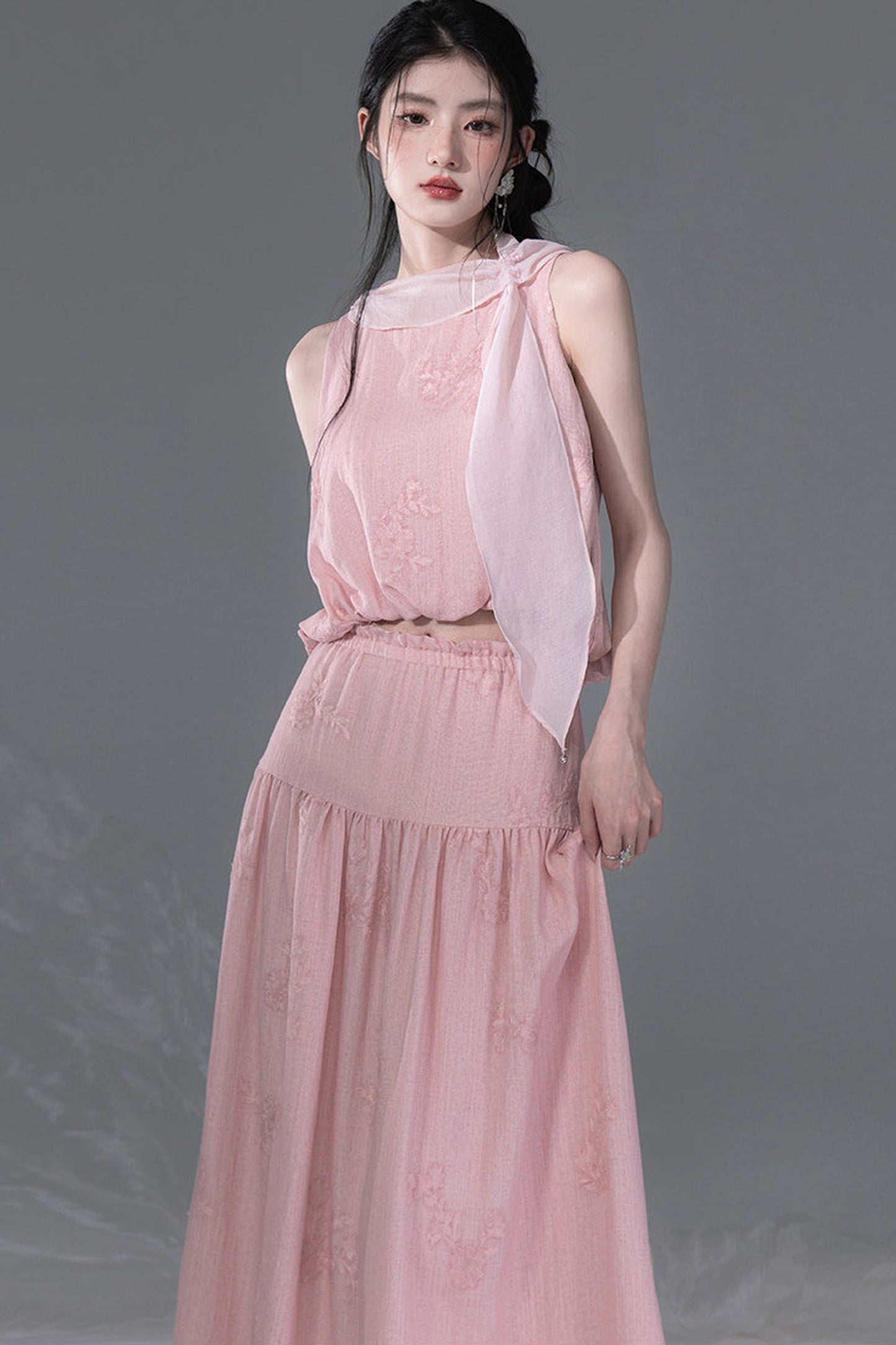 Peony Ribbon Top and Skirt Set